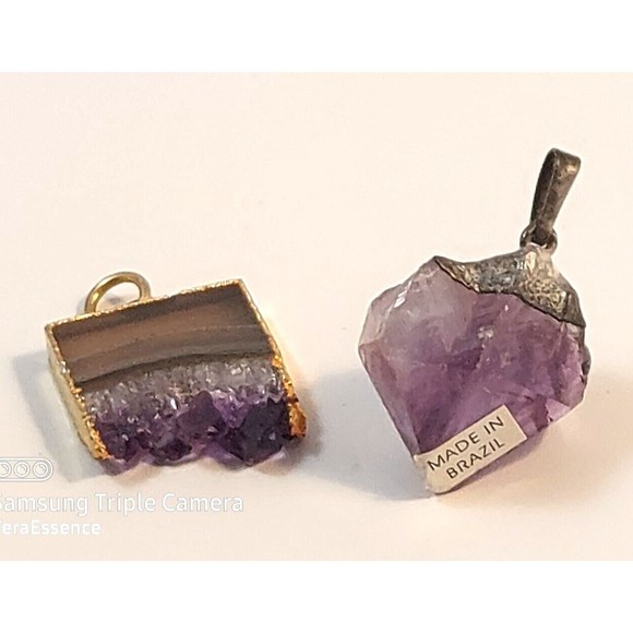 Natural Amethyst Pendant Healing 2pc Brazilian - Picture 3 of 7